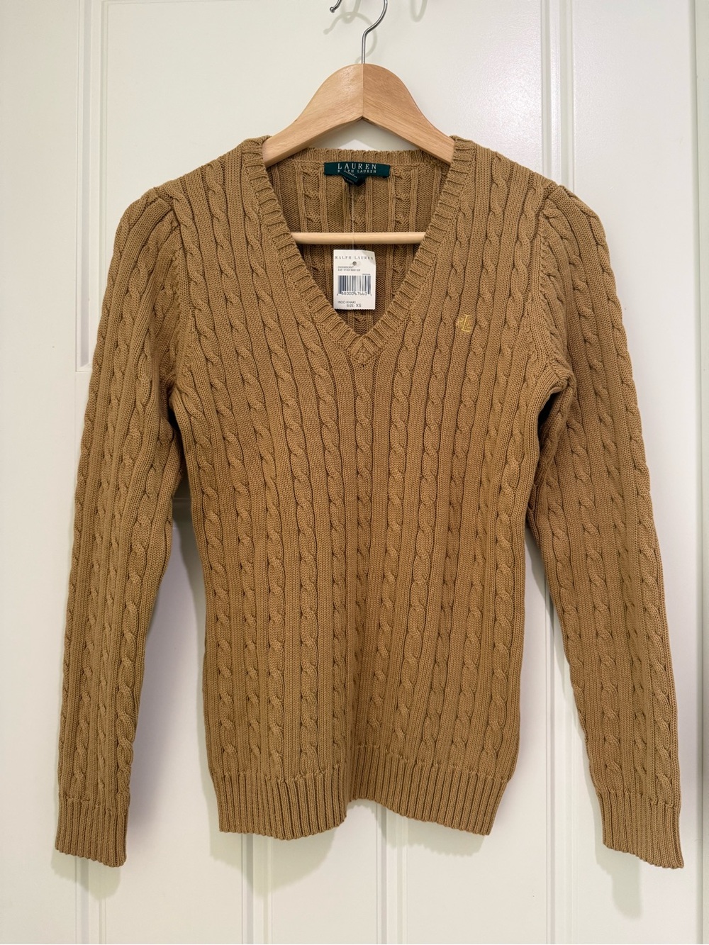 Ralph Lauren Women’s Cable Knit V-Neck Sweater - Camel Brown